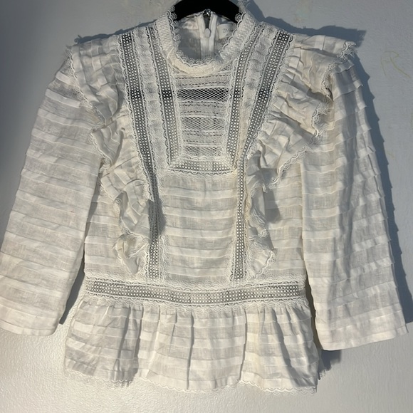 Zimmerman Allia Pintuck High Neck Crop White Linen Top - Picture 5 of 10